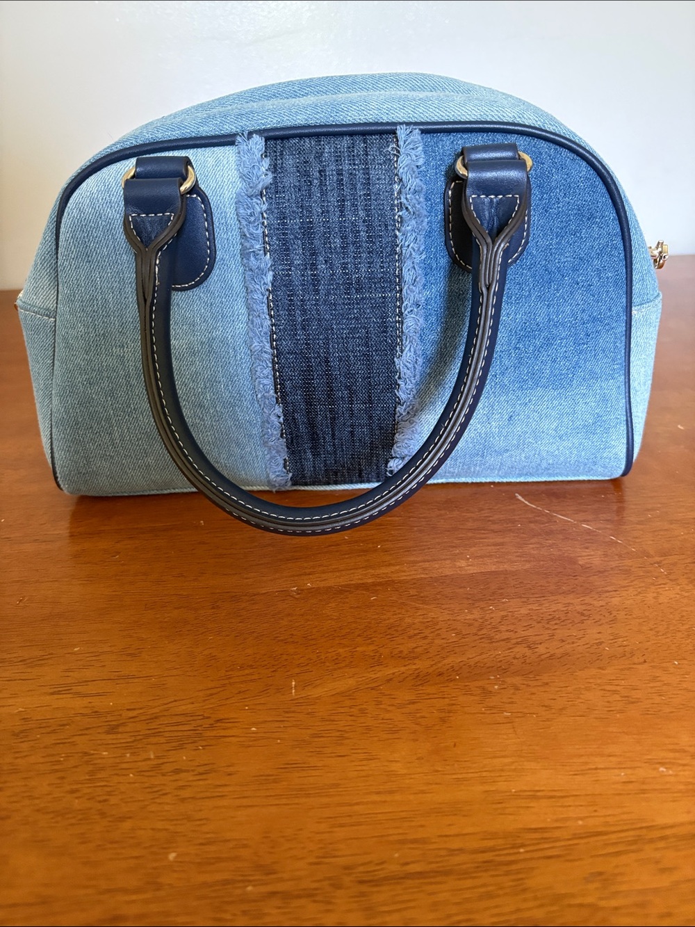 True Religion Two-Tone Denim Dome Satchel - Light & Dark Blue - Picture 2 of 8